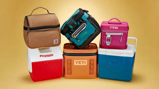 Random assortment of drink and ice coolers.