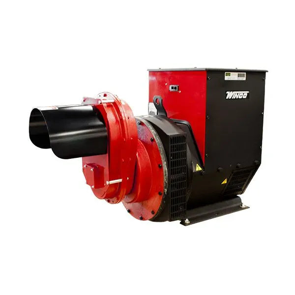 Red and black industrial machine on a white background