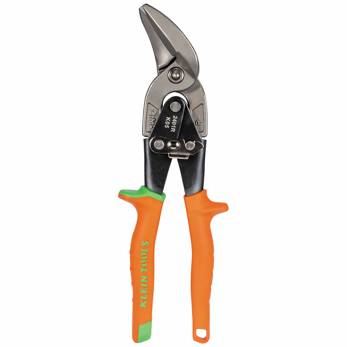 Keihin Tools metal shears with bright orange and green handles, shown against a plain white background.