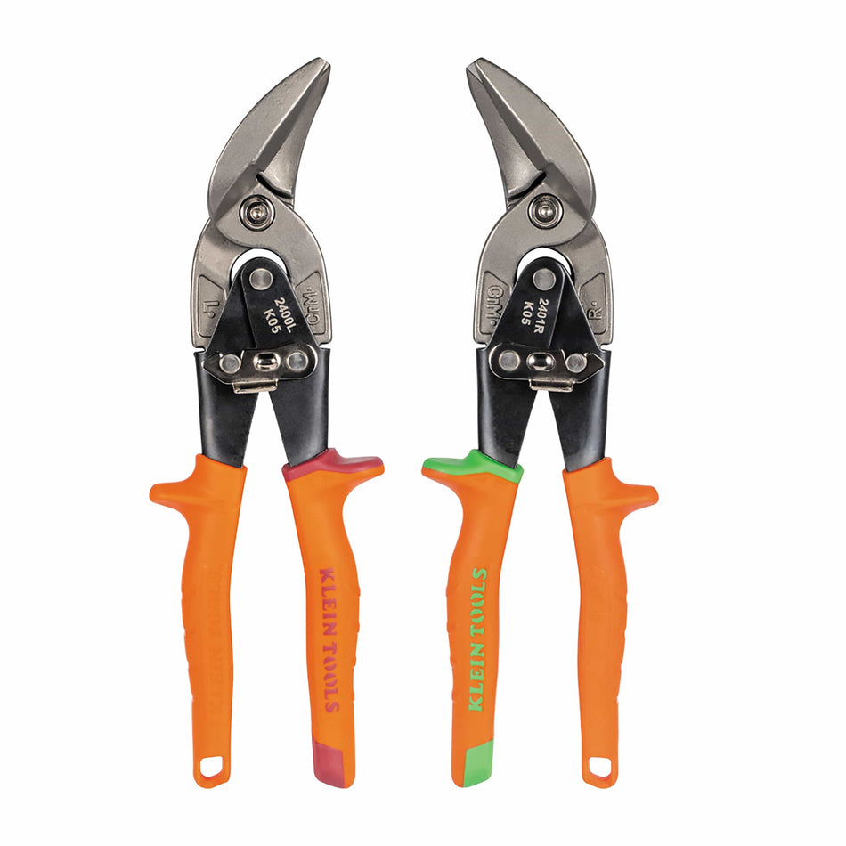 Two metal garden shears with orange handles, shown side by side on a plain white background. One handle has a pink accent and the other has a green accent, with the brand name 'Kleen Cuts' printed on them.