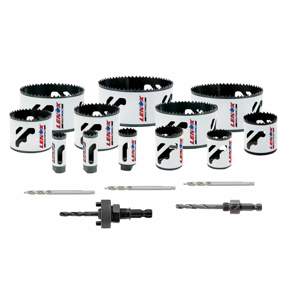 Lenox Hole Saw Set 308011200P 17 Piece 3/4 to 4 1/2 Inch Bi Metal Speed Slot Cutter Set (T3 Technology Step Pilot Drills Pipe Conduit Boring)