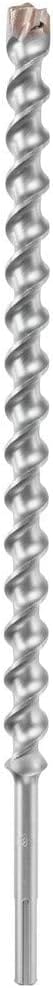This is a vertical image of a large, silver-colored metal screw or auger, designed for heavy-duty applications. It features prominent, deep, and widely spaced spiral threads along its entire length, with a flat, smooth shaft extending from the bottom.