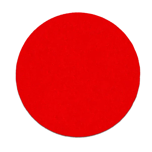 A solid red circular felt or fabric swatch centered on a plain white background.
