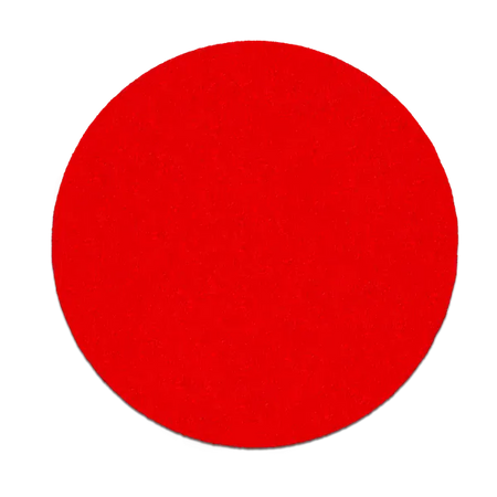 A solid red circular felt or fabric swatch centered on a plain white background.