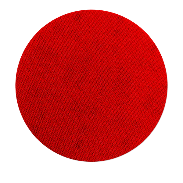A circular red fabric texture swatch on a plain white background.