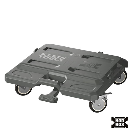 A dark gray rolling tool tray with four caster wheels and a handle, branded 'KLEIN TOOLS' on top, shown on a plain white background with an 'MOD BOX' logo in the bottom right corner.