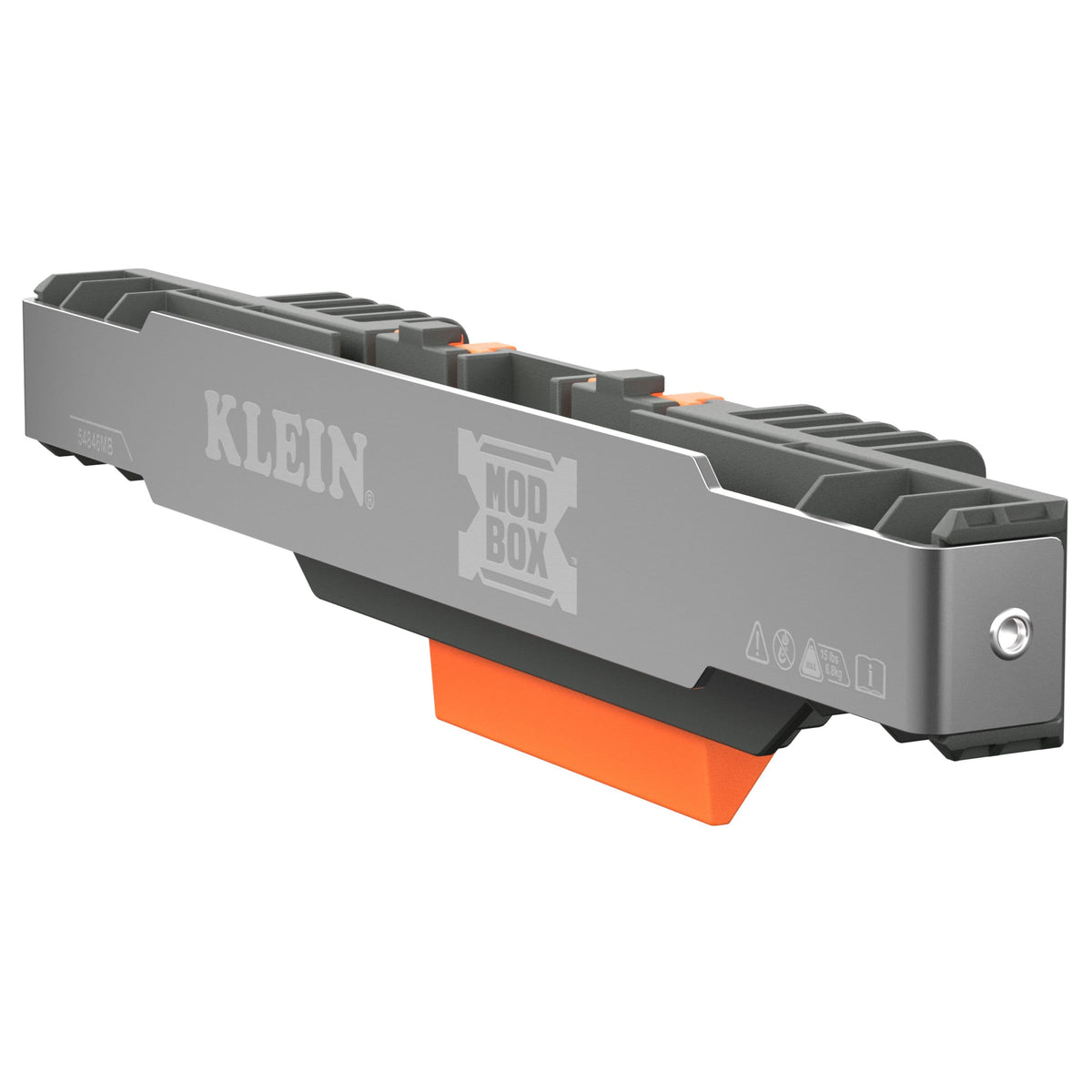 A gray and black Klein Mod Box tool accessory with a bright orange accent piece, shown on a plain white background.