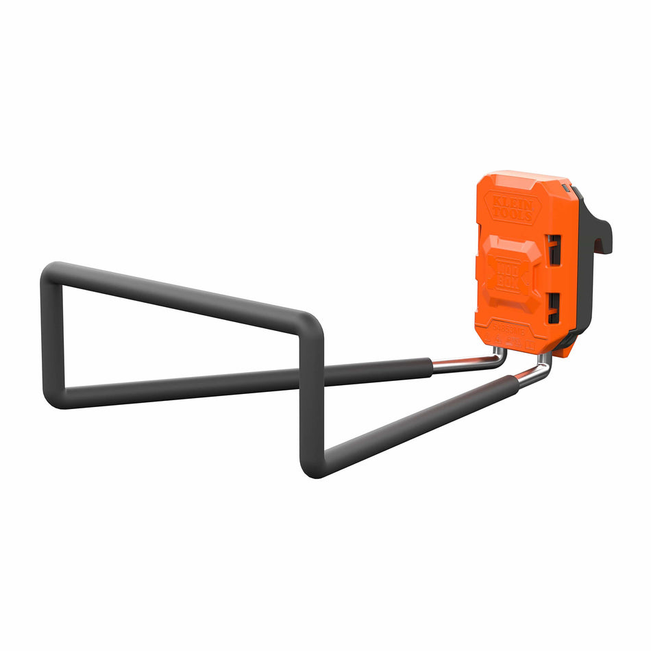 A black metal frame accessory with an orange electronic control module attached, shown on a plain white background.