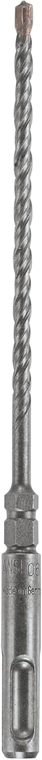 This image shows a long, metallic gray drill bit with a distinct design. The top features a small, copper-colored square tip leading into a long section of tightly wound spiral flutes, while the bottom transitions to a thicker, smooth shank with a visible elongated slot and a flat side.