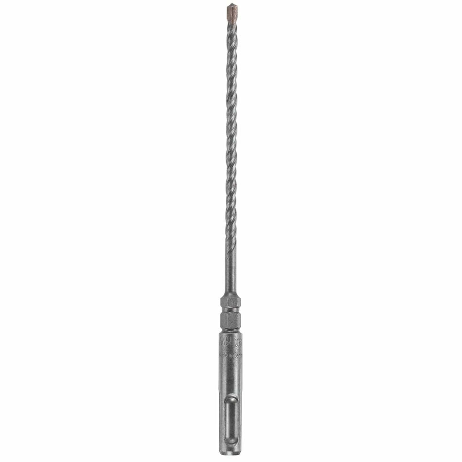 This image shows a long, metallic gray drill bit designed for heavy-duty use. The top section features a copper-colored, square-shaped tip and a long spiral flute pattern, while the bottom section is a thicker, smooth shank with a flat side and an elongated slot, likely for a specialized drill chuck.