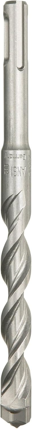 The image shows a Bosch Xtreme SDS-Plus Rotary Hammer drill bit, a metallic gray tool with a distinctive spiral flute running along its length. It features a solid, cylindrical shank at one end with grooves for an SDS-Plus chuck, and a sharp, carbide-tipped cutting head at the other for efficient drilling into concrete.