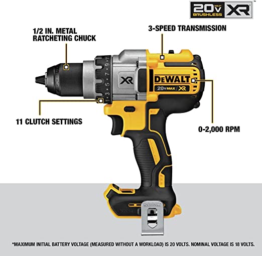 DeWalt 20V MAX* XR® Brushless 3-Speed Drill/Driver (Bare Tool)