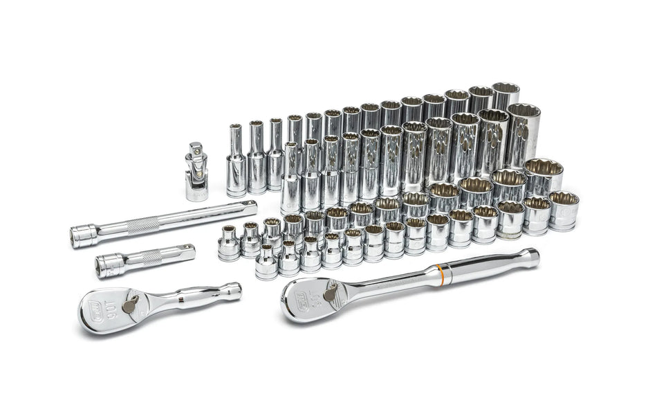 GearWrench Tool Set 80551 57 Piece 3/8 Inch Drive SAE Metric Socket Ratchet (90 Tooth Alloy Steel Full Polish Chrome Fastening Kit)