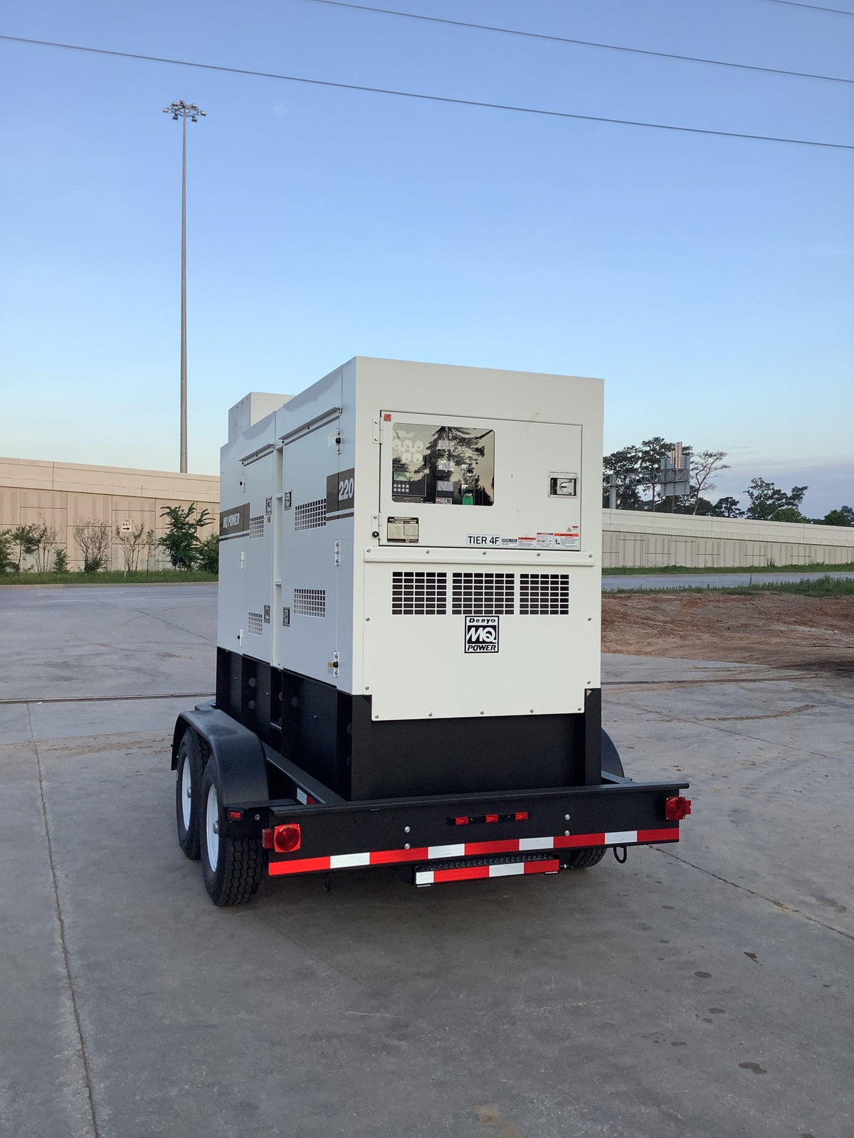 Picture of back left side, of thew trailer mounted generator.