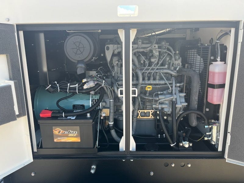 Side panel open, exposing the generator and motor. Showing the inner part of the chabinet.