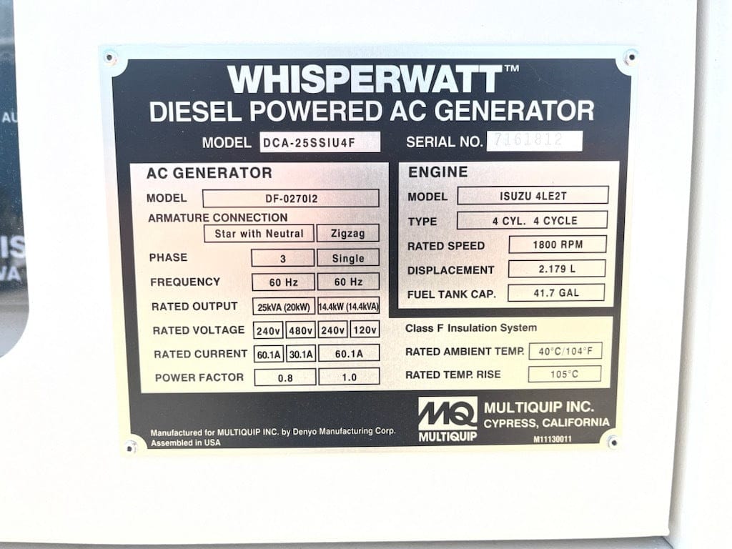 Multiquip DCA25SSIU4F 25kVA Mobile Generator - Isuzu Tier 4 Final