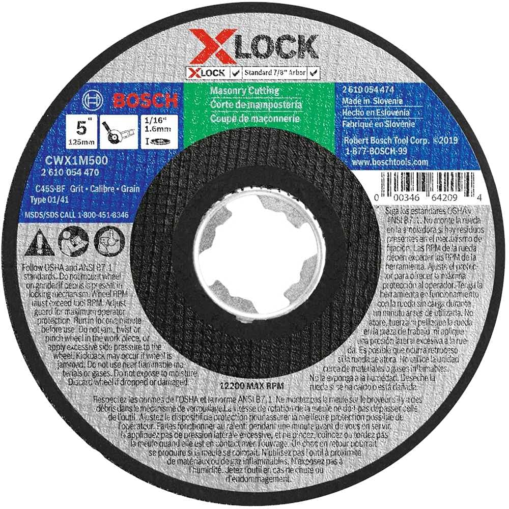 BOSCH CWX1M500 5 in. X-Lock Masonry Cutting Abrasive Wheel 24 Grit for 7/8 in. Arbor Type 1A