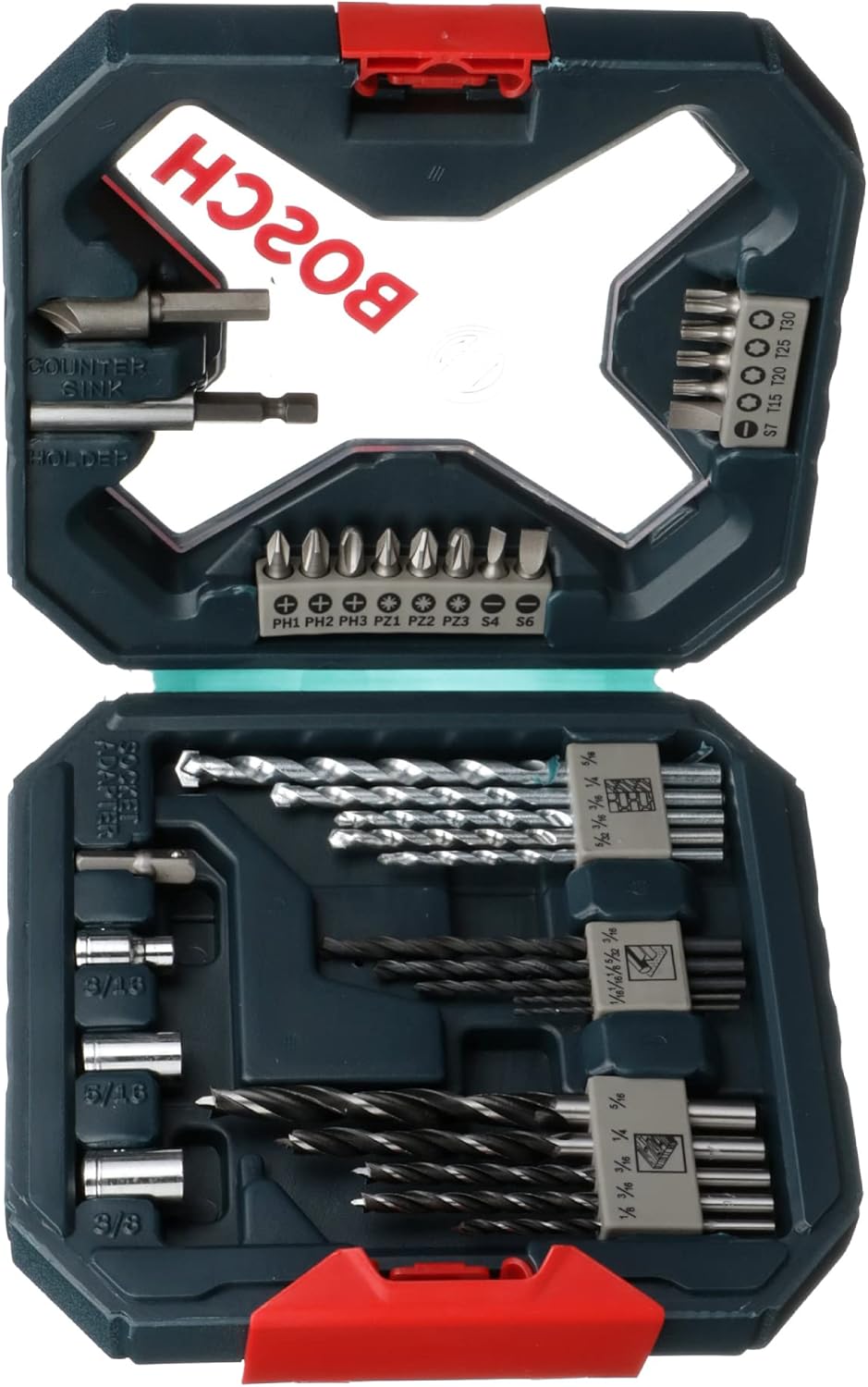 BOSCH MS4034 34-Piece Drilling and Driving Mixed Set with case for wood, metal, and masonry applications.