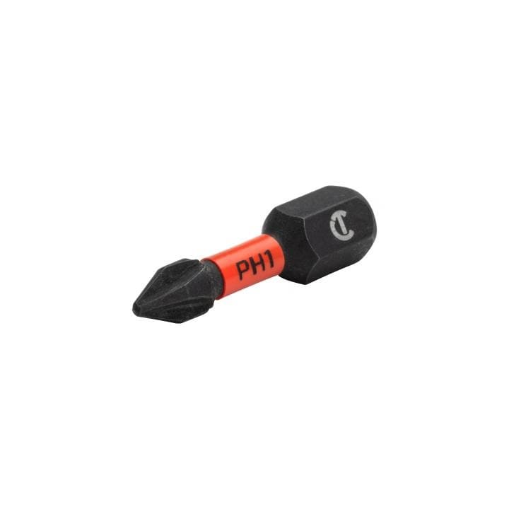 The bit is shown at a slight angle against a white background. It features a black body with a red band in the middle. The red band has "PH1" printed on it, indicating the Phillips #1 size. The end of the bit has the Phillips head shape, designed for driving Phillips screws. The opposite end has a hexagonal shape, indicating it's designed to fit into a power drill or impact driver. The "Crescent" logo is also visible on the side of the bit.

