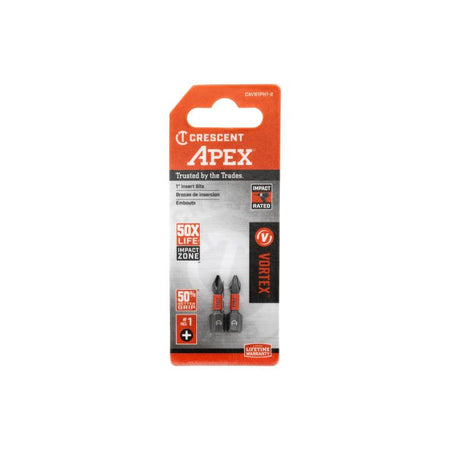 Crescent #1 x 1" Phillips® VORTEX™ Impact Power Bit - 2 Pack in retail packaging