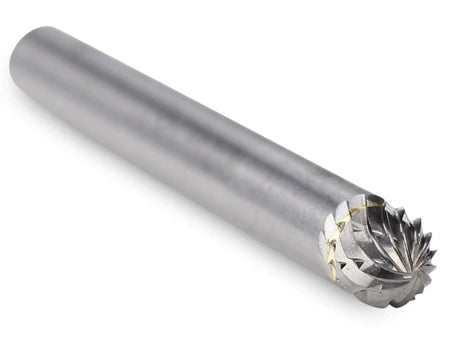 A three-quarter angle studio shot of the UCT Gem Carbide SD-1 ball-shaped burr.