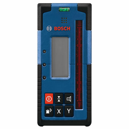 Front view of the BOSCH LR40 Rotary Laser Receiver, showing the display and control panel with the laser detection area visible on the right side.