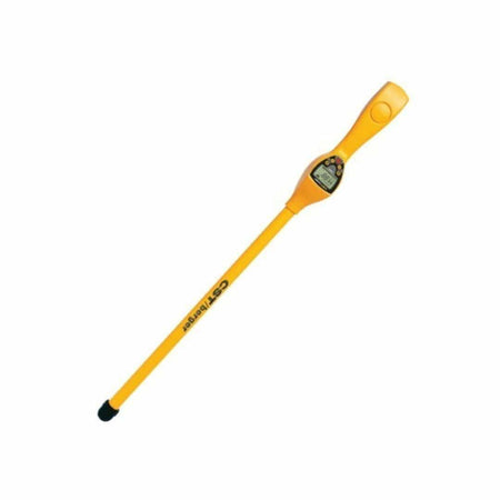 Yellow CST/berger MagnaTrak 200 magnetic locator with a long cylindrical body, digital display screen, and control buttons near the top. Designed for one-handed use, this tool detects buried ferrous metal objects such as survey markers, pipes, and manhole covers. Commonly used in construction, surveying, and utility location for precise underground detection.
