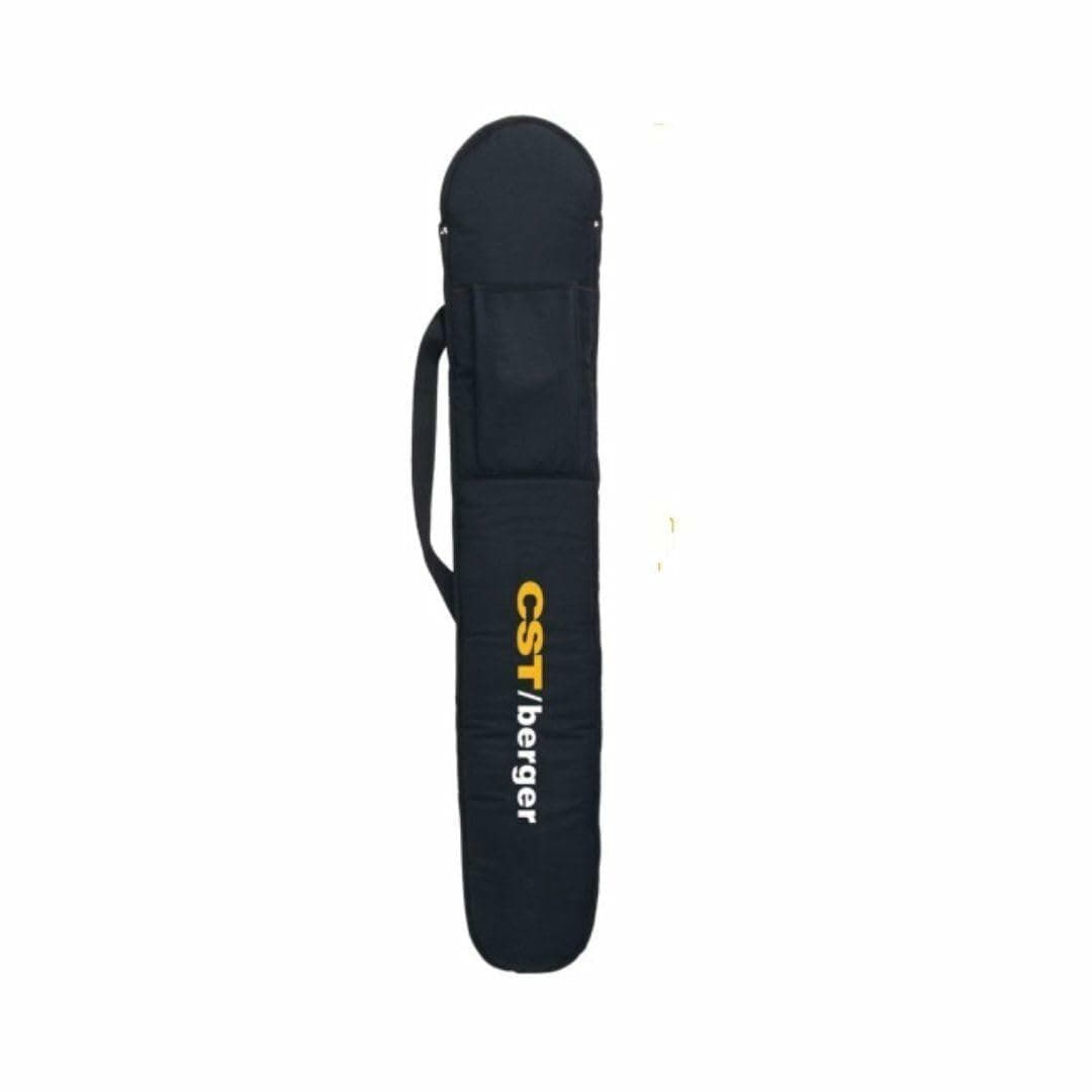 Elongated black CST/berger carrying case with yellow and white logo. Cylindrical shape suggests it is used for transporting tripods or leveling rods. Includes a top flap and handle for secure, portable storage of surveying equipment.