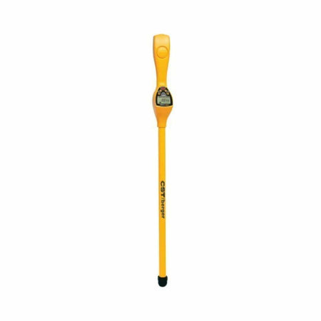Yellow handheld magnetic locator labeled CST/berger. Features a long shaft with grip and digital display near the top. Designed to detect underground ferrous metal objects like pipes or survey markers in construction and utility work.