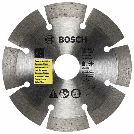 BOSCH DB4541S 4-1/2 in. Standard Segmented Rim Diamond Blade for wet and dry cutting applications.