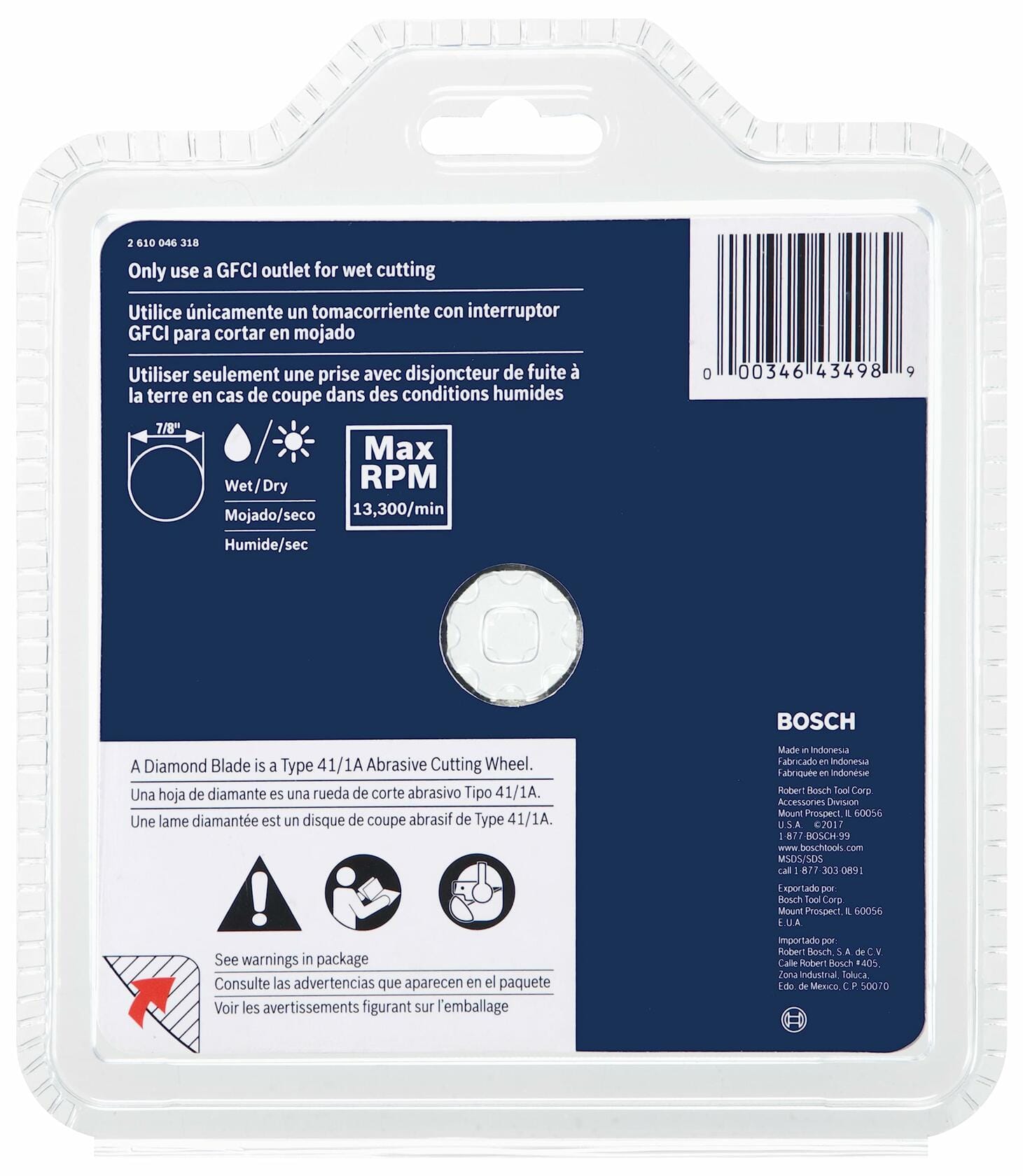BOSCH DB4541S 4-1/2 in. segmented rim diamond blade for wet/dry cutting pavers, brick, concrete with 7/8 in. arbor.