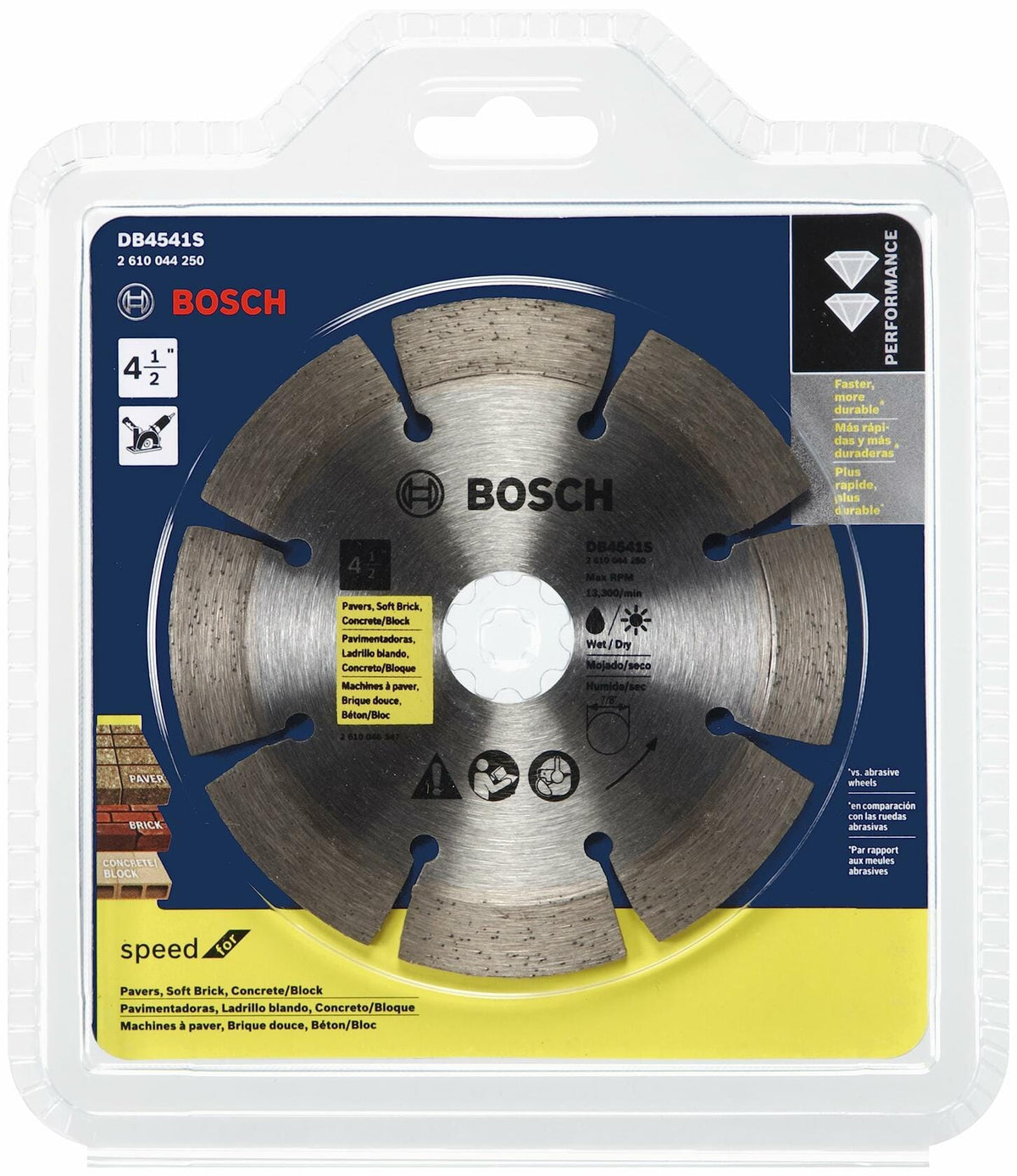 BOSCH DB4541S 4-1/2 in. Standard Segmented Rim Diamond Blade for wet/dry cutting pavers and concrete blocks