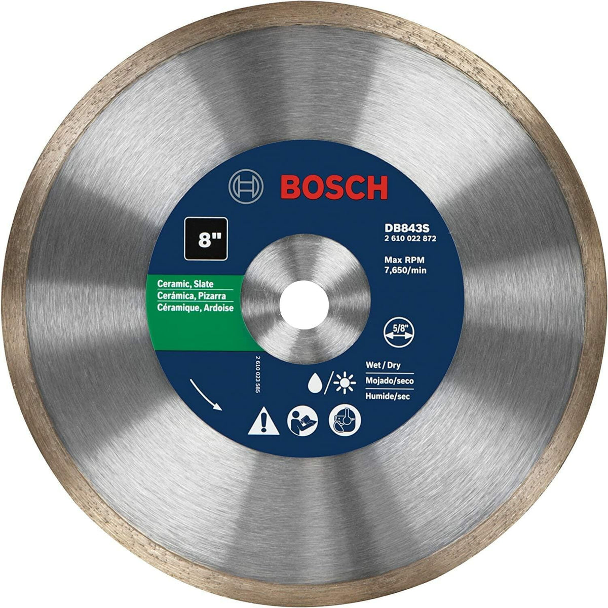 BOSCH DB843S 8 in. Standard Continuous Rim Diamond Blade 5/8 in. Arbor for Wet/Dry Tile Cutting
