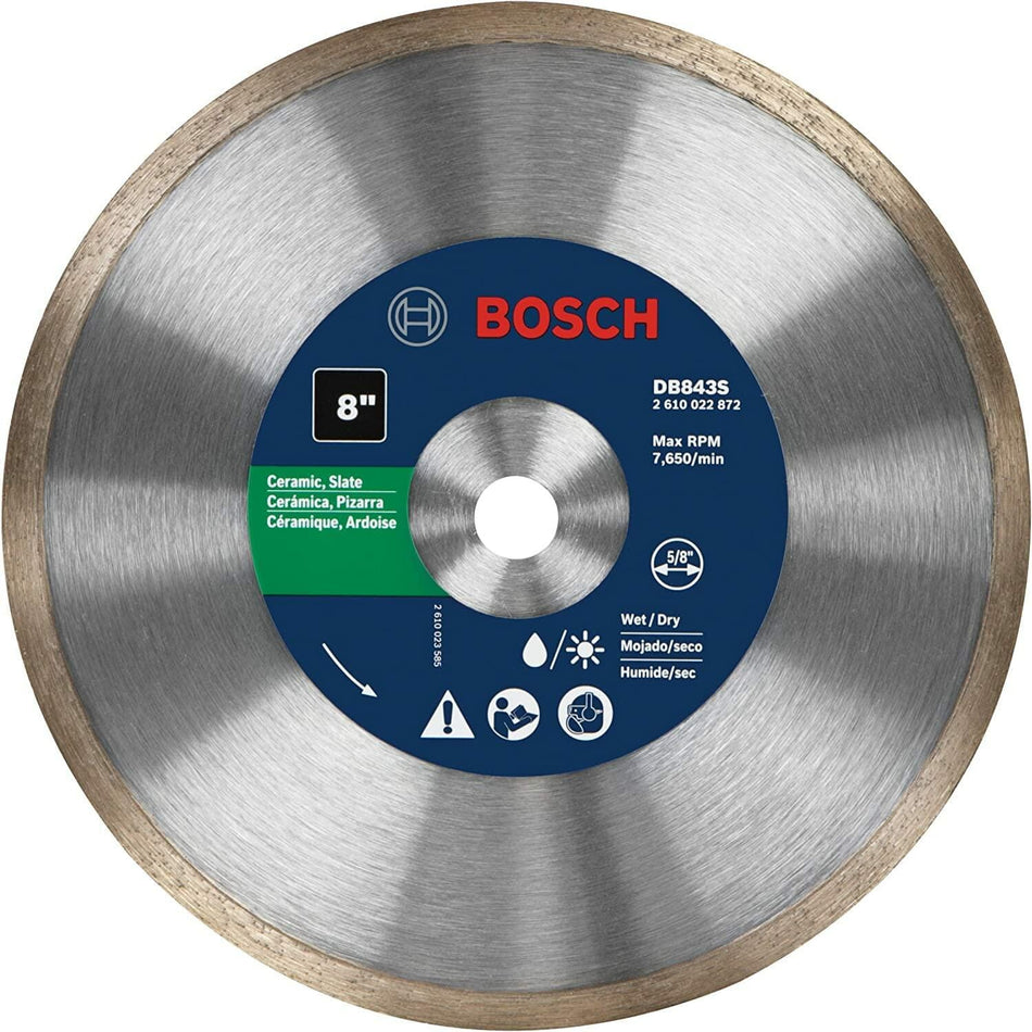 BOSCH DB843S 8 in. Standard Continuous Rim Diamond Blade 5/8 in. Arbor for Wet/Dry Tile Cutting