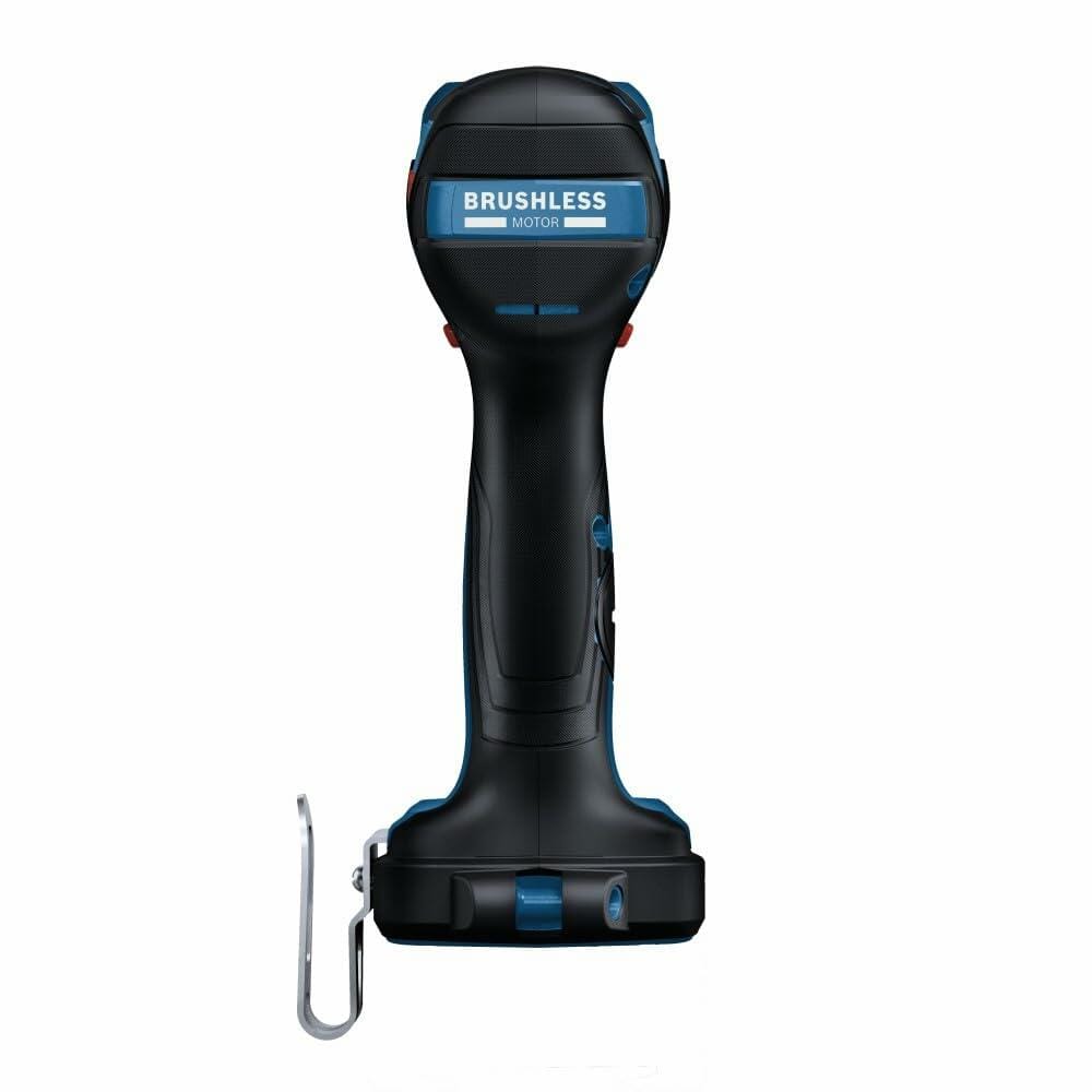 Top-down view of the Bosch GDR18V-1860C impact driver, clearly showing the "BRUSHLESS MOTOR" label on the tool's head.