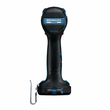 Top-down view of the Bosch GDR18V-1860C impact driver, clearly showing the "BRUSHLESS MOTOR" label on the tool's head.