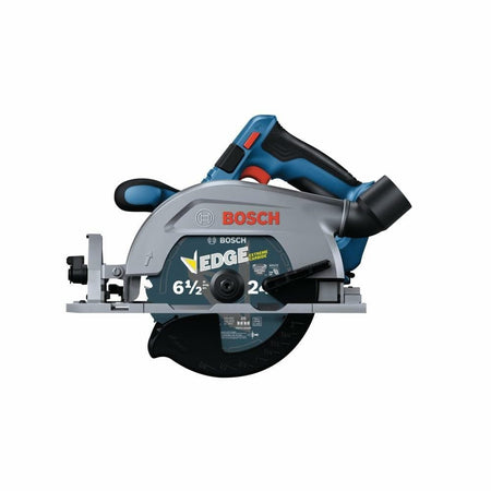 A side profile view of the Bosch blade-left circular saw, showing the blade and guard.