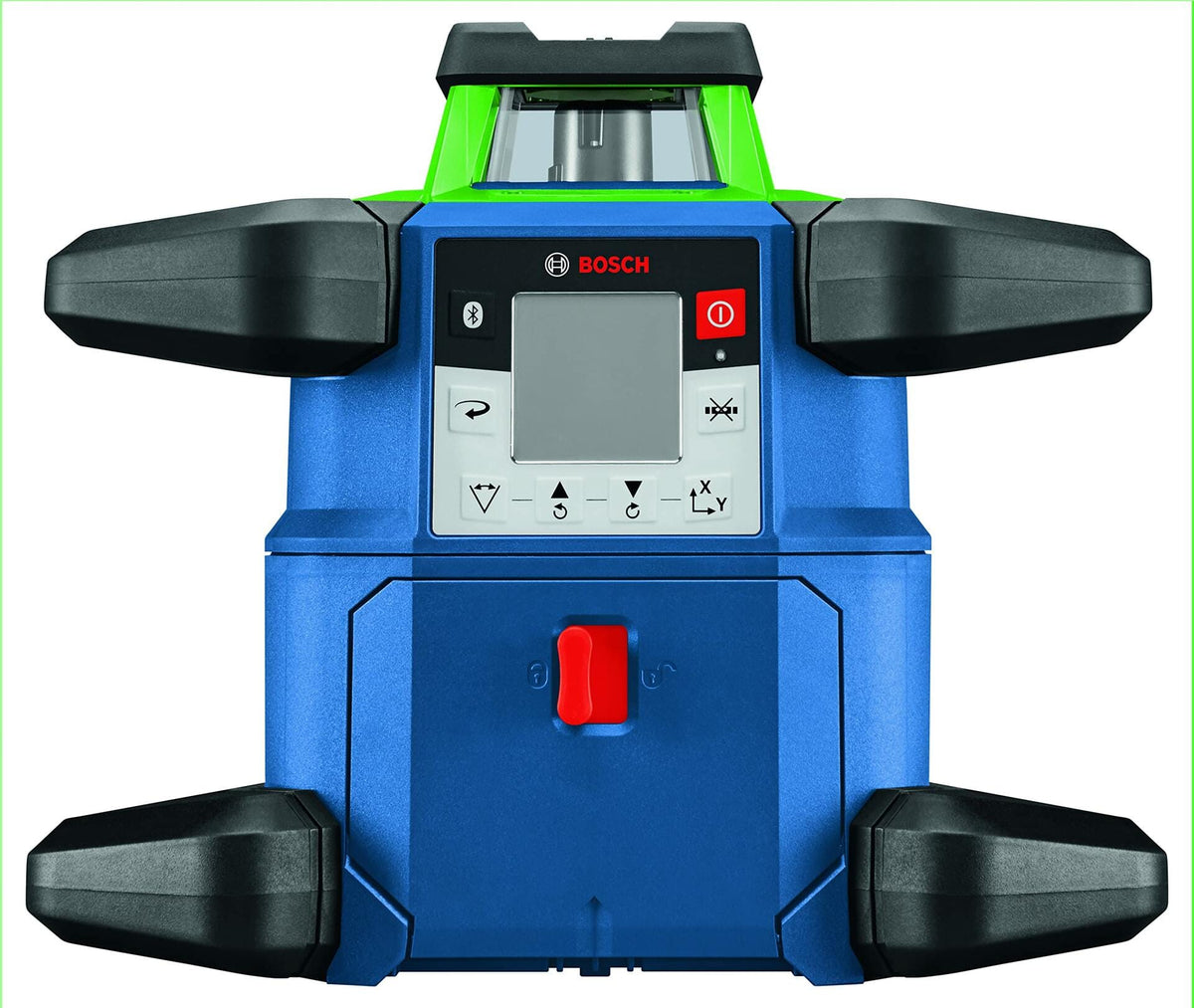 A direct front view of the Bosch GRL4000-90CHVK-S rotary laser, showing its control panel and LCD screen.
