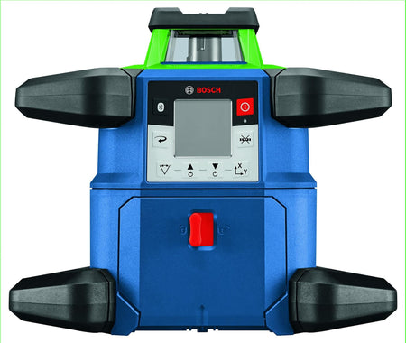 A direct front view of the Bosch GRL4000-90CHVK-S rotary laser, showing its control panel and LCD screen.