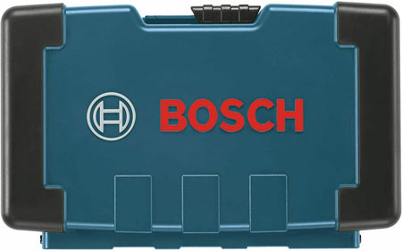 Top-down view of the closed blue and black plastic storage case for the socket set, featuring the prominent red and white BOSCH logo on the lid.