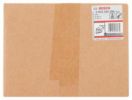The product label on the Bosch dust shroud's cardboard box, showing the part number 2 602 025 284 and its compatibility with GWS 22-180 LVI and 24-180 LVI angle grinders.
