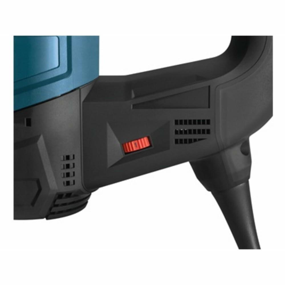 A close-up view of the handle of the Bosch combination hammer, highlighting the red variable speed dial.