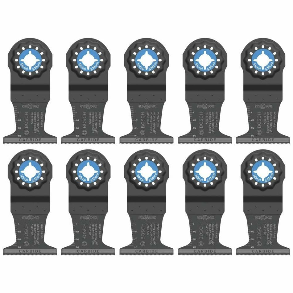 A grid display of ten identical Starlock carbide plunge cut blades, emphasizing the 10-pack quantity.