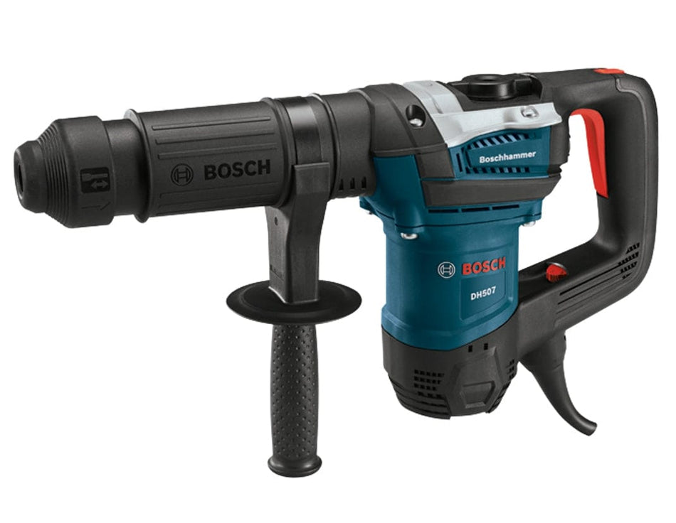 Bosch DH507 rotary hammer drill with side handle and pistol grip, designed for heavy-duty chiseling and drilling in concrete and masonry applications.