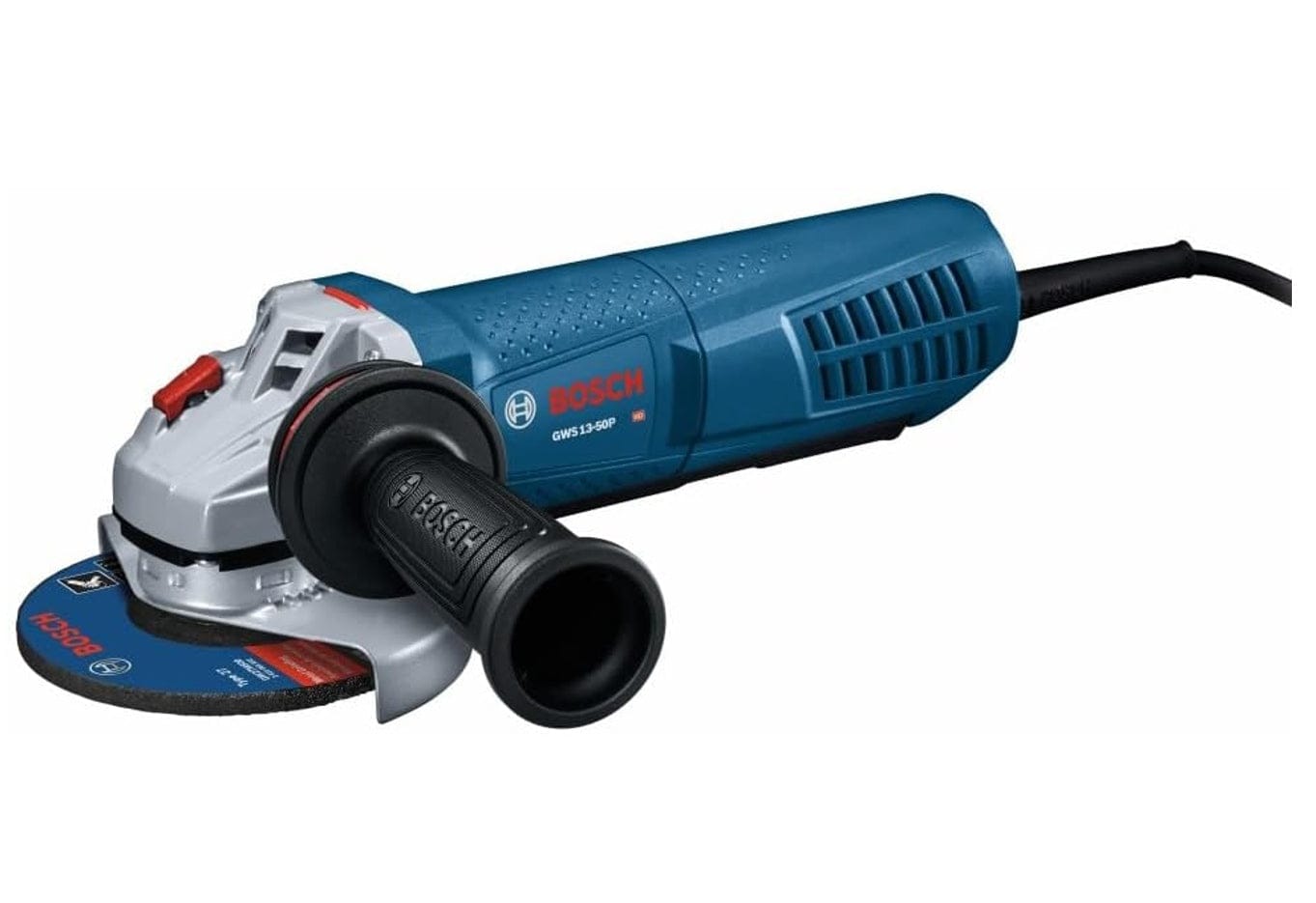 YNXDifbRrrKGhpE1STqQ4.jpeg
Bosch GWS 13-50P angle grinder with side handle and mounted disc, shown in blue and black with model number printed on the side.
