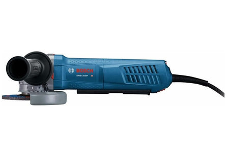 Bosch GWS 750-100 P angle grinder with side handle and visible disc, designed for grinding and cutting metal, stone, or concrete.