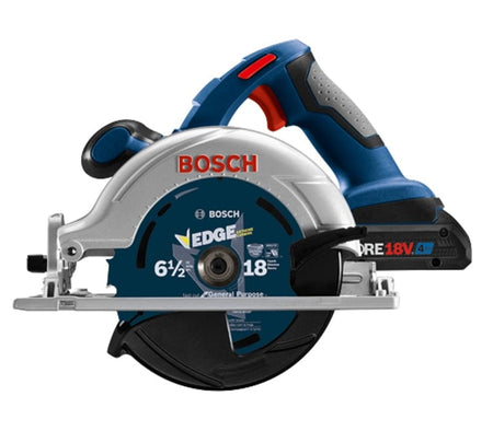  Bosch cordless circular saw with 6-1/2 inch EDGE general-purpose blade and textured grip handle, designed for versatile cutting tasks.