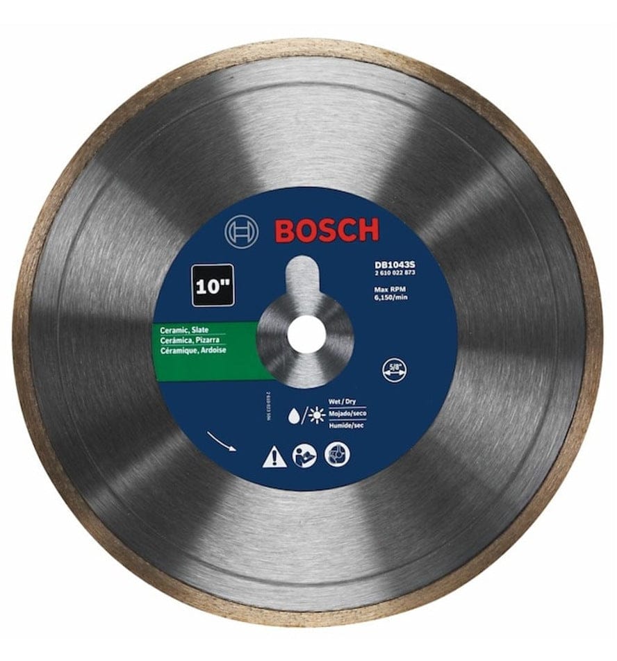 Front view of the Bosch DB1043S 10-inch continuous rim diamond blade.