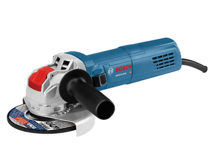 Bosch GWS13-50VSP angle grinder with blue and silver body, black handle, and attached disc, designed for grinding and cutting in construction and metalworking.