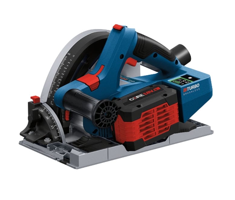 Bosch cordless circular saw with BITURBO Brushless motor and CORE18V battery, shown with ergonomic grip and precision cutting features.